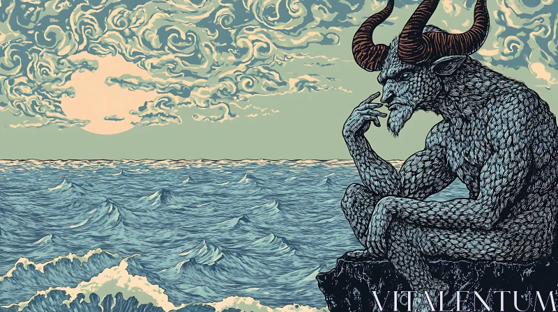 Mythical Creature Contemplating the Ocean AI Image