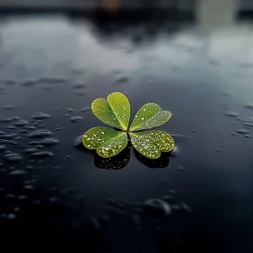 Serene Four-Leaf Clover in the Rain