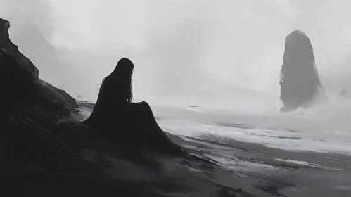 Monochrome Seascape with Seated Figure