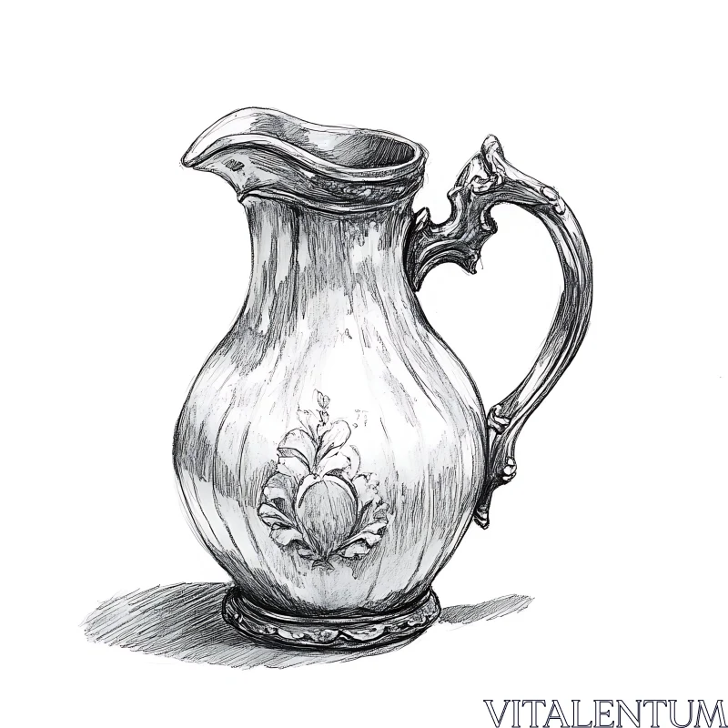 Vintage Engraved Jug Illustration AI Image