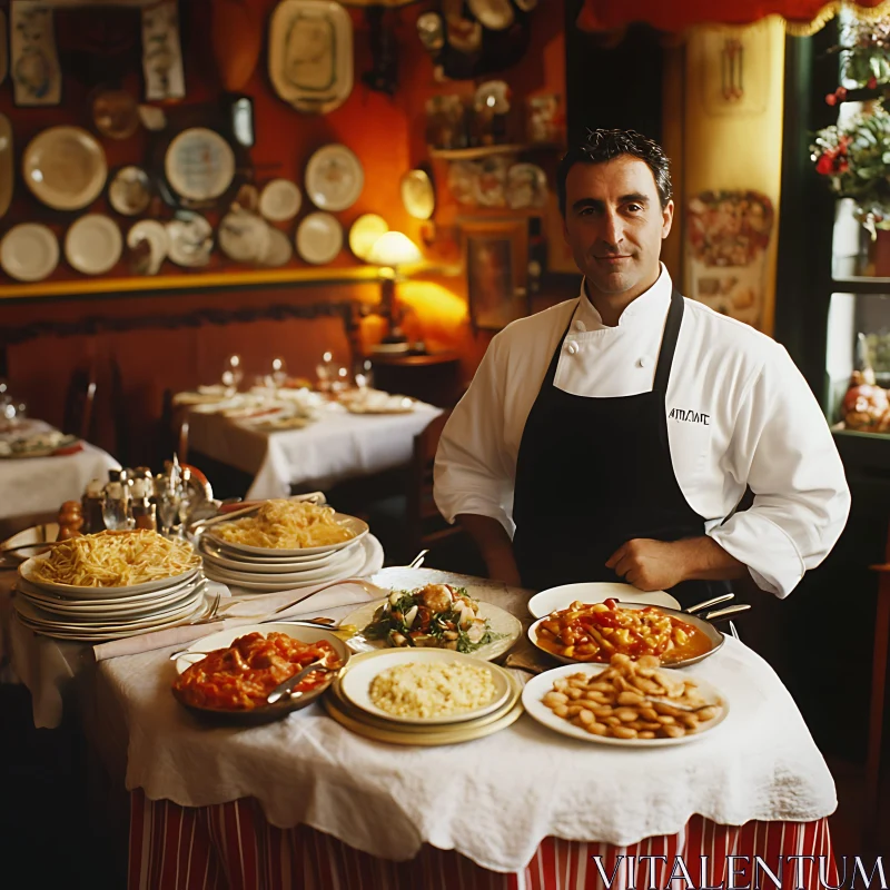 Proud Chef in Elegant Dinner Setup AI Image