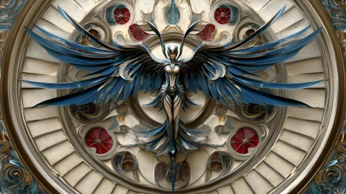 Winged Angel in Ornate Circle Design