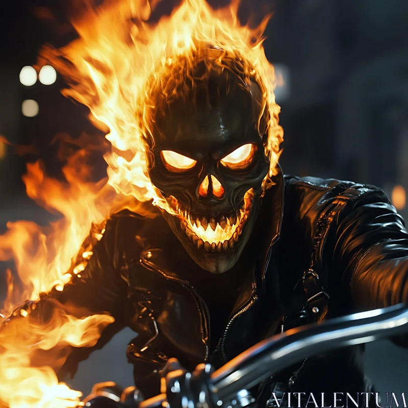 AI ART Flaming Skull Biker Portrait