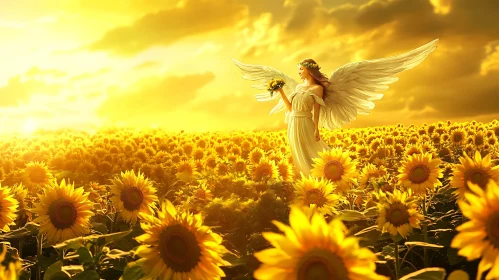 Guardian Angel Amidst Sunflowers