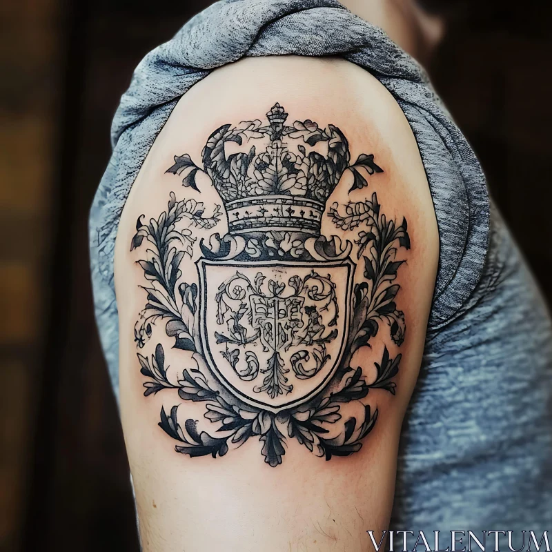 Heraldic Crown and Shield Tattoo Design AI Image