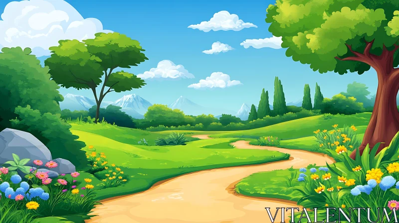 AI ART Scenic Cartoon Landscape Illustration