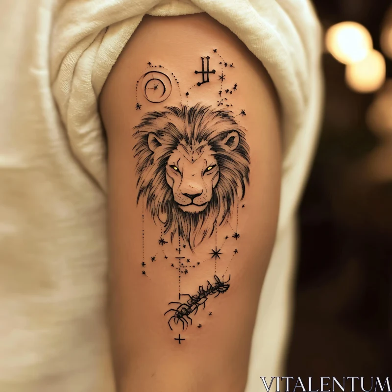 Lion Head with Stars Tattoo AI Image