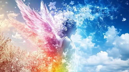 Heavenly Figure in Sky with Flowers