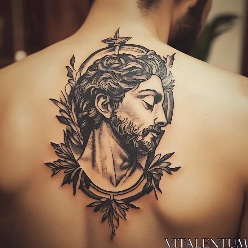 Intricate Black and Gray Tattoo of Bearded Man AI Image