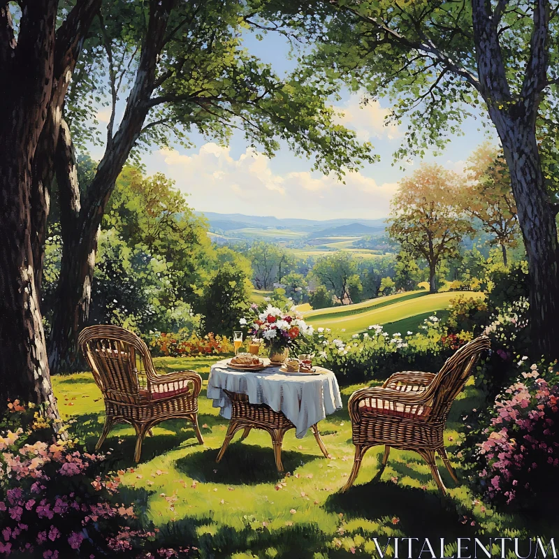 Picturesque Outdoor Tea Setting AI Image