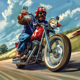 Retro Biker on Classic Motorcycle