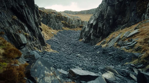 Mountain Terrain with Rocky Path and Cliffs