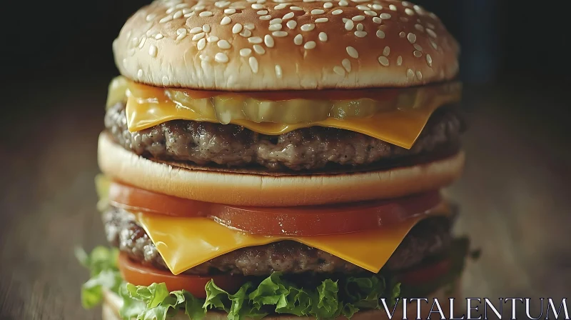 Juicy Double Cheeseburger with Tasty Layers AI Image