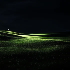 Illuminated Green Field at Night