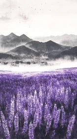 Purple Field and Misty Mountains