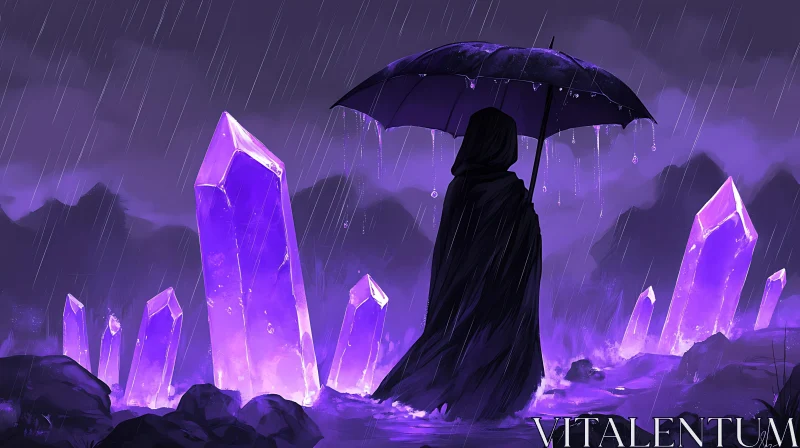 Mystic Crystals and Rainy Mood AI Image