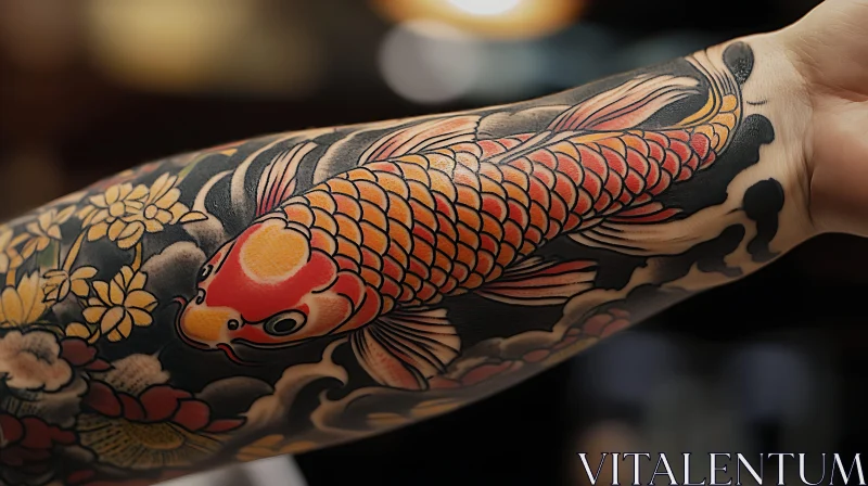 Colorful Koi Fish Tattoo Design with Floral Elements AI Image