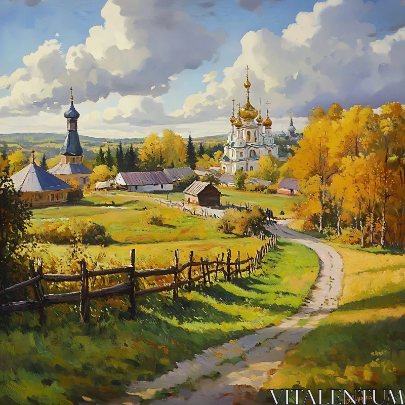 Autumnal Village Landscape AI Image