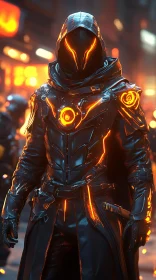 Urban Cyberpunk Warrior with Glowing Details