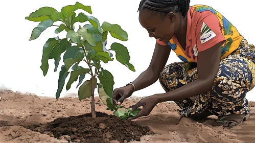 Young Woman Planting a Tree Sapling