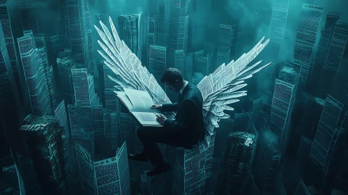 Man with Newspaper Wings Reading