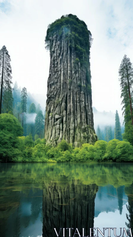 Majestic Giant Tree in Serene Forest with Calm Waters | Monumental Forms AI Image