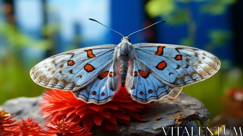 Nature's Baroque: Blue and Red Butterfly on a Flower AI Image