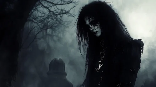 Gothic Mourning in Misty Cemetery