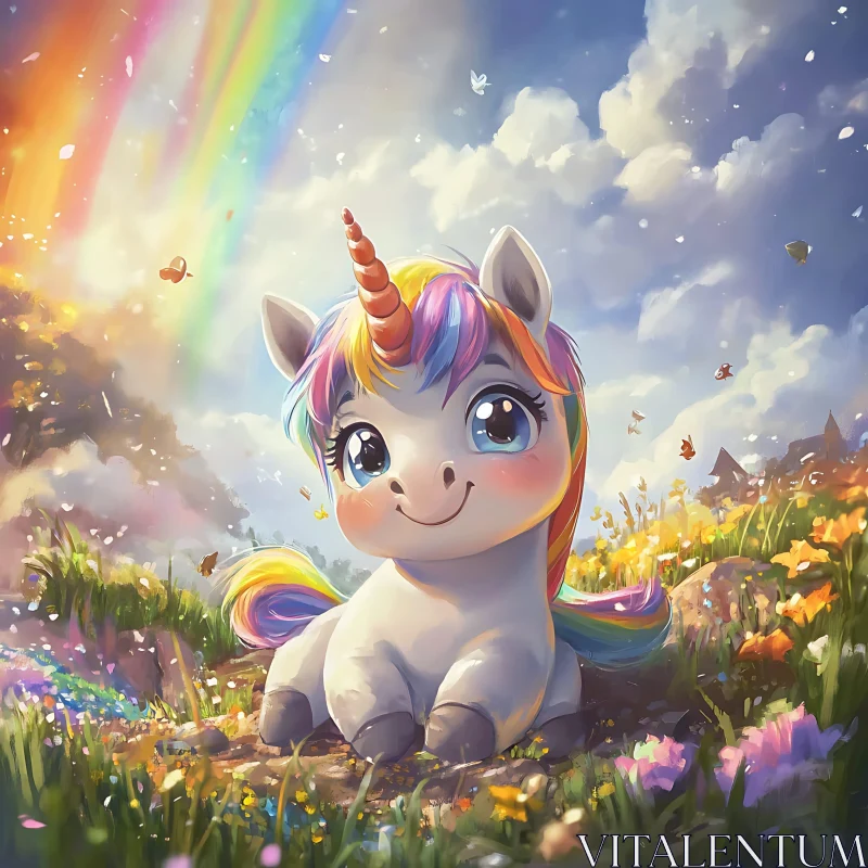 Cartoon Unicorn with Rainbow AI Image