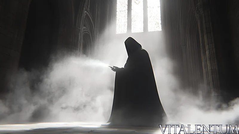 Cloaked Figure in Misty Light