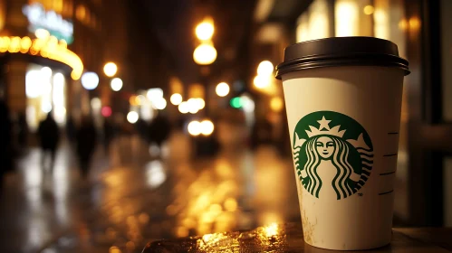 Coffee Cup on Table at Night