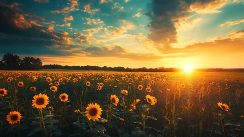 Sunset over a Sunflower Meadow