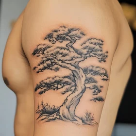 Detailed Tree Tattoo Art on Upper Arm