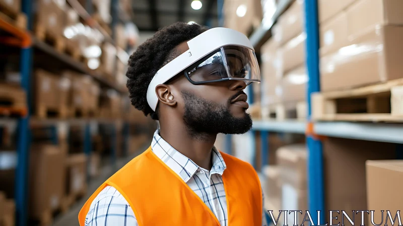 Warehouse Worker with VR Headset