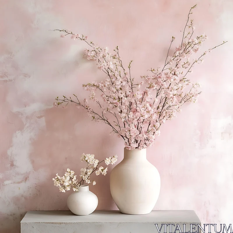 Pink Floral Arrangement with Cherry Blossoms AI Image