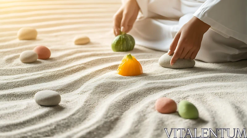 Peaceful Sand Garden with Gourds