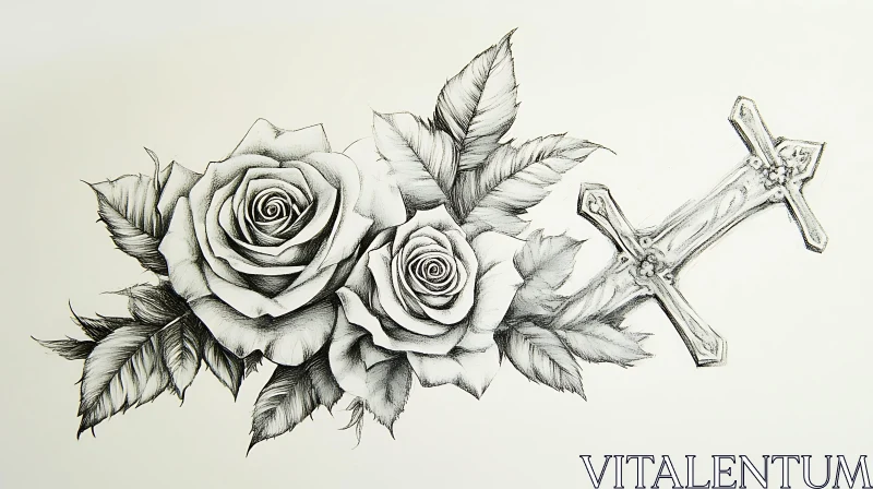 Intricate Rose and Cross Tattoo Art