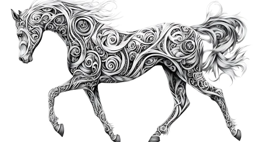 Monochrome Horse with Intricate Patterns