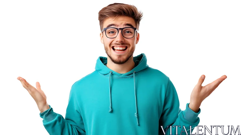 Smiling Man in Teal Hoodie