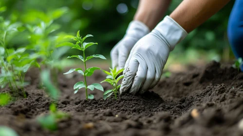 Hands Planting Seedling in Garden Soil