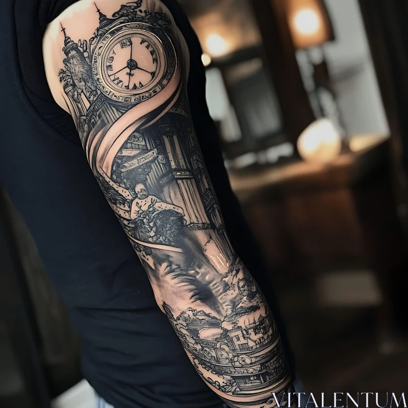 AI ART Detailed Black Ink Tattoo Sleeve