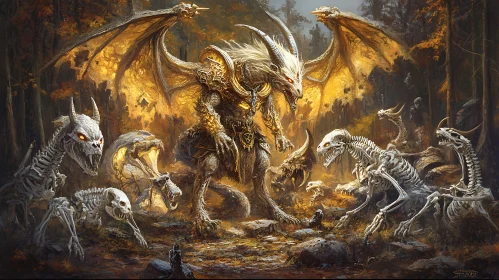 Fantasy Dragon Among the Skeletons