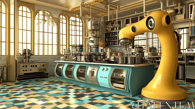 Futuristic Kitchen Interior with Robot