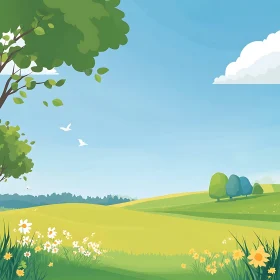 Peaceful Nature Landscape with Flowers