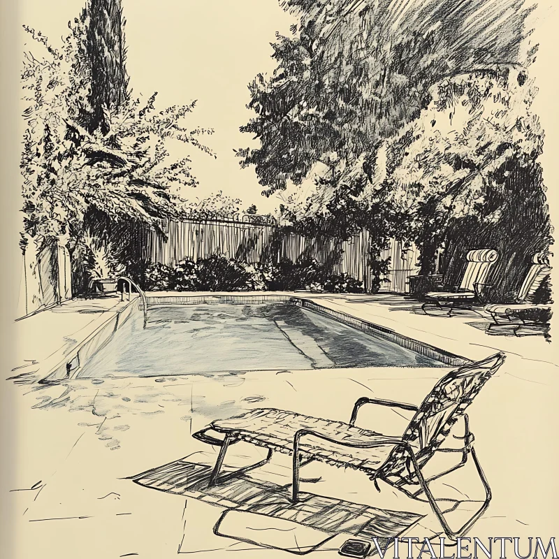 Monochrome Sketch of a Backyard Pool