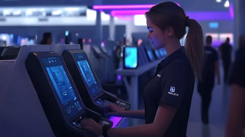 Woman Using Advanced Tech Interface