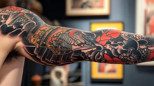 Intricate Japanese Warrior Arm Tattoo