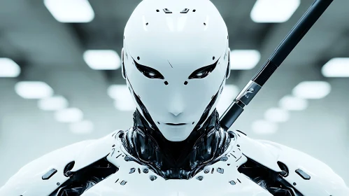 Futuristic White Cyborg with Human-Like Features