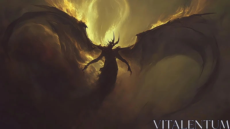 Shadow Figure with Wings of Fire