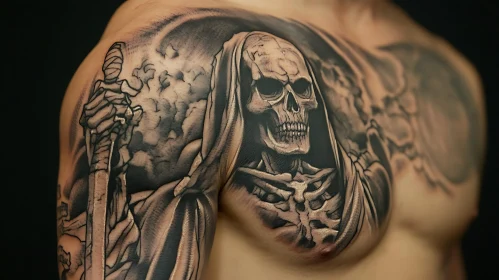 Realistic Grim Reaper Tattoo with Sword